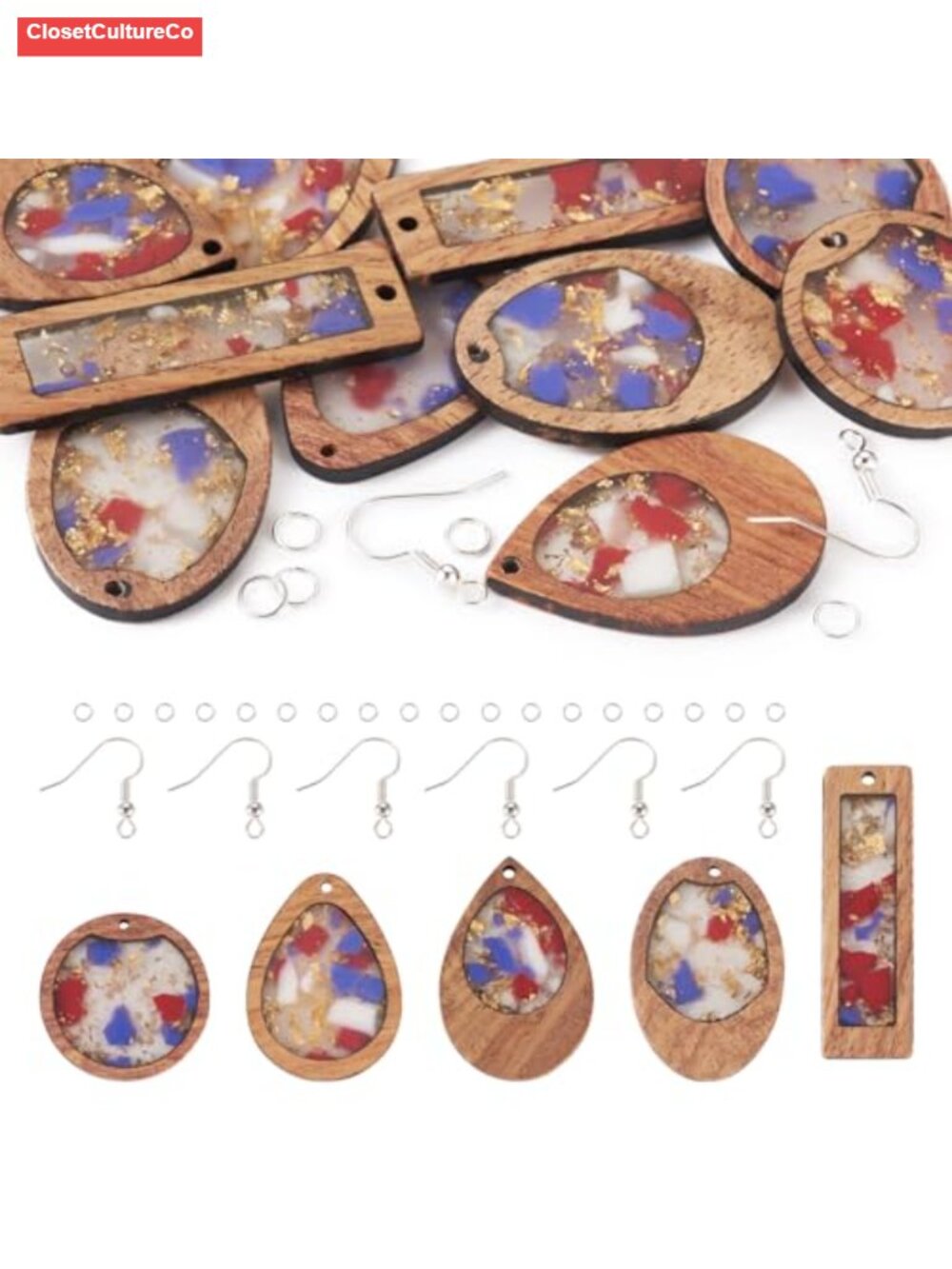 Resin Wood Charms 50pcs DIY Jewelry Making Kit Pendants Earring Hooks Jump Rings